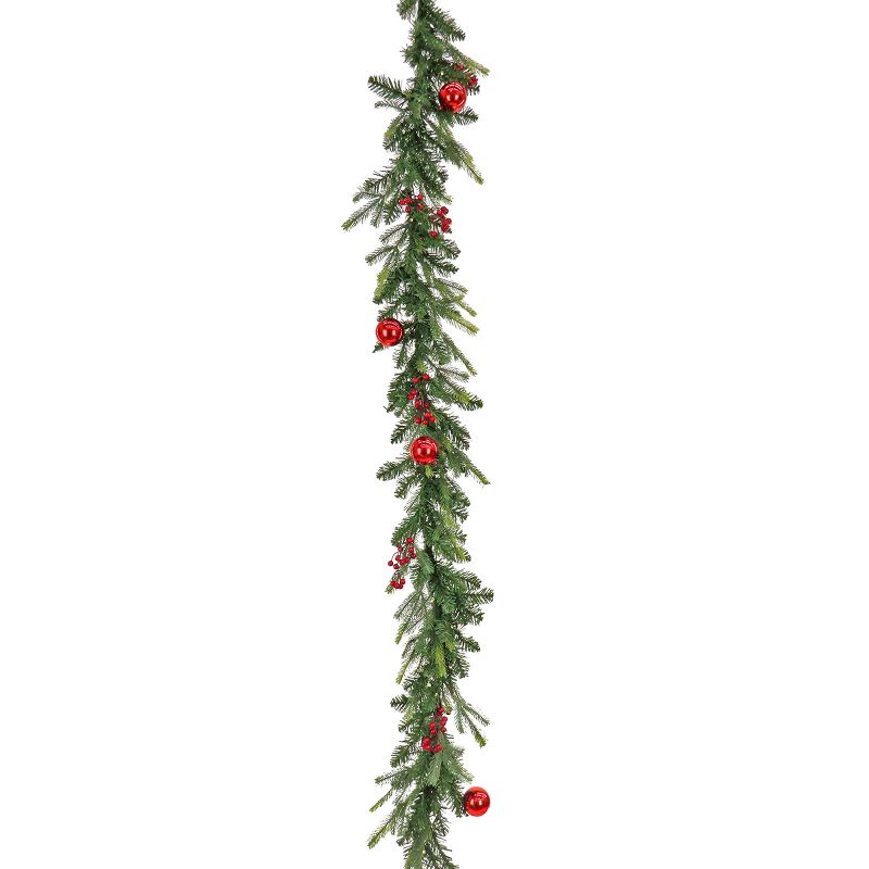 National Tree Company First Traditions Pre-Lit Christmas Garland with Red Ornaments and Berries, Warm White LED Lights, Battery Operated, 6 ft, 4 of 6