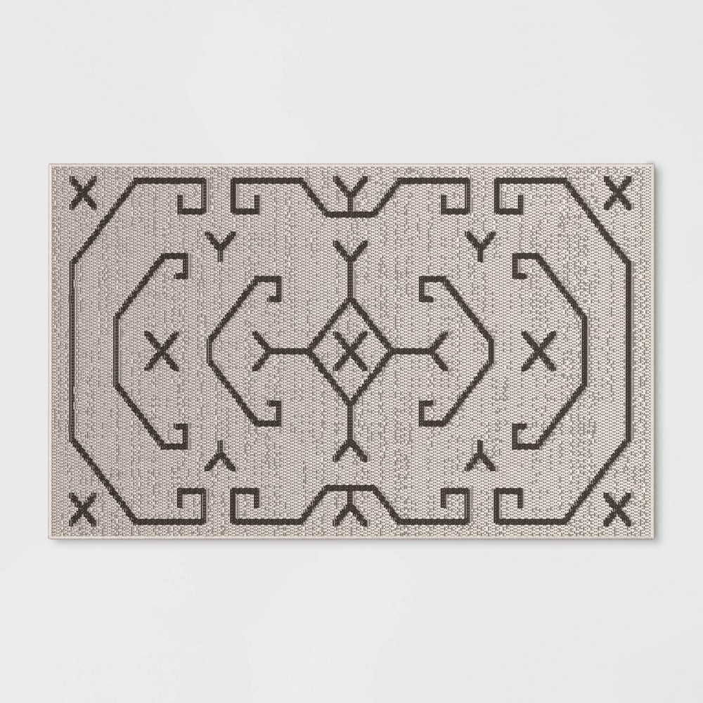 2'6"x4'2" Linear Global Outdoor Rug Ivory/Black - Threshold