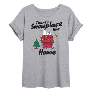 Women's - Peanuts - Theres Snowplace Like Home Oversized Graphic T-Shirt - 1 of 4
