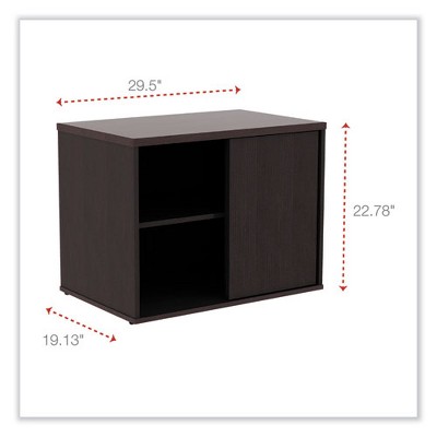 Espresso Woodgrain Laminate Low Storage Cabinet with Sliding Doors