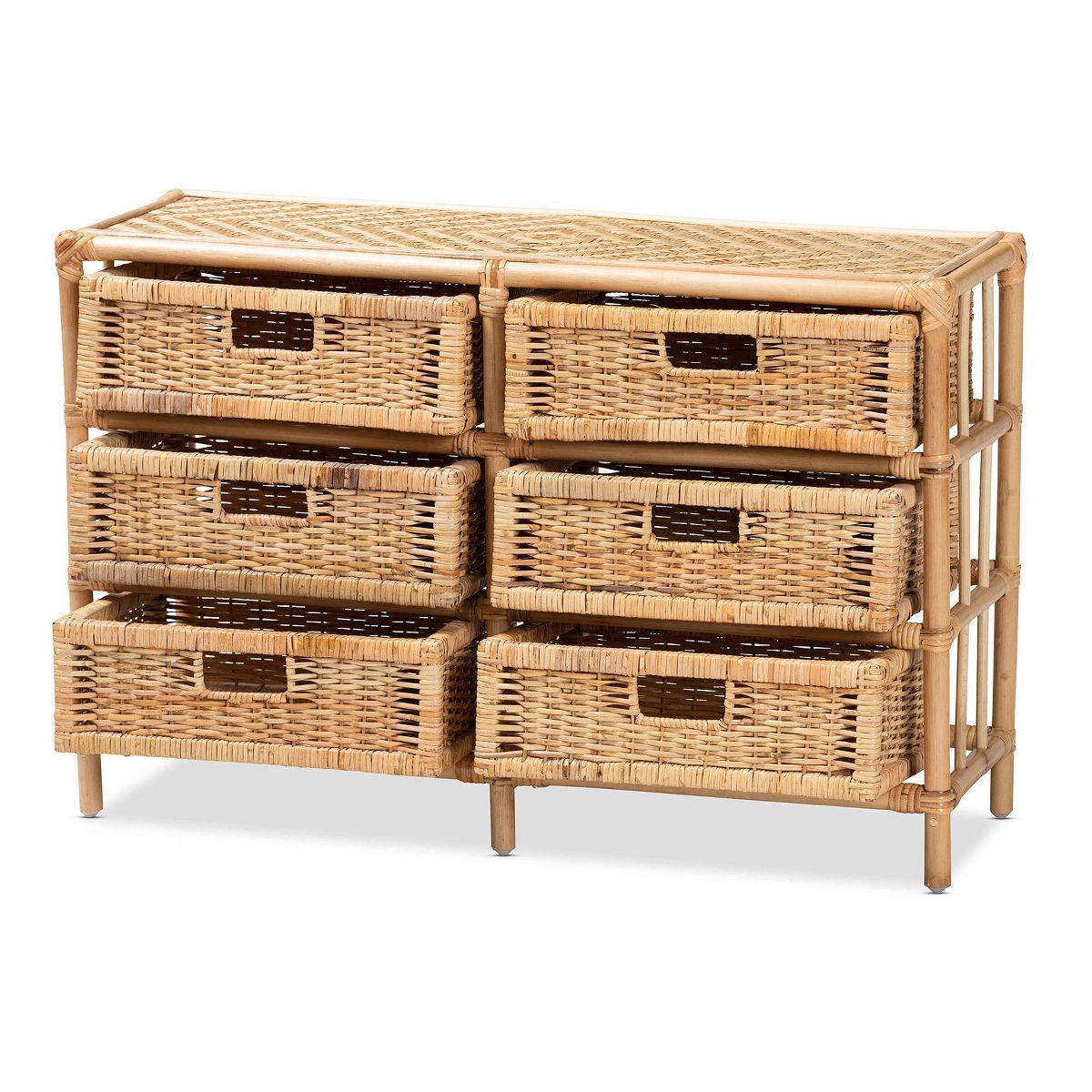 bali & pari Dariana Rattan 6 Drawer Storage Cabinet Natural/Brown: Bohemian Style, Plywood Frame, No Assembly Required - thumbnail 3