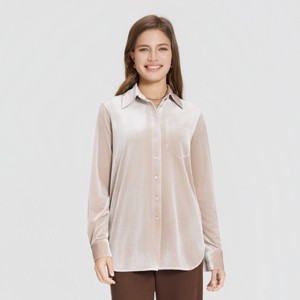 Women's Long Sleeve Collared Velvet Button-Down Shirt - Universal Thread™ - 1 of 3