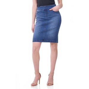 Rekkuna Women's Pull-On Denim Pencil Skirt – Mid-Rise Stretch Jean Skirt with Pockets and Back Slit - 1 of 4