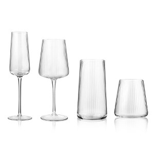 Artland Soho Optic 16 Piece Glassware Set, Elegant Durable Glasses for Every Occasion, Champagne, Double Old Fashion, Goblet, Highball Glasses - 1 of 4