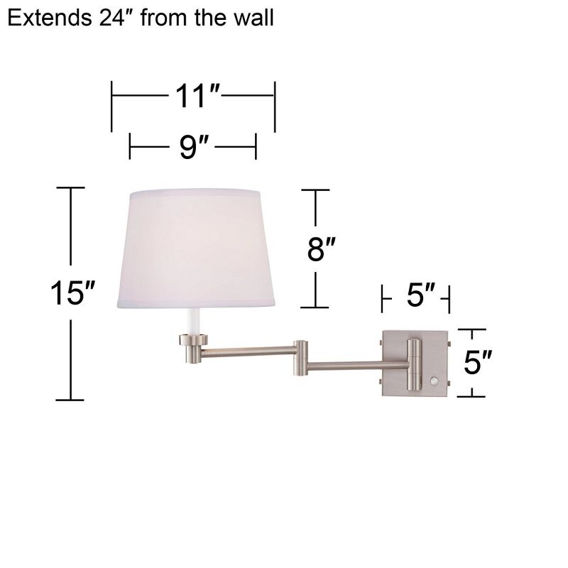 360 Lighting Vero Modern Swing Arm Wall Lamp Brushed Nickel Plug-in Light Fixture with USB Charging Port White Drum Shade for Bedroom Bedside Reading, 4 of 10