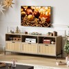 Tv Console Entertainment Center with Storage, Tv Stand for 75 inch Tv with Adjustable Shelf & Rattan Door, 65 inch Television Stands , Oak - 2 of 4