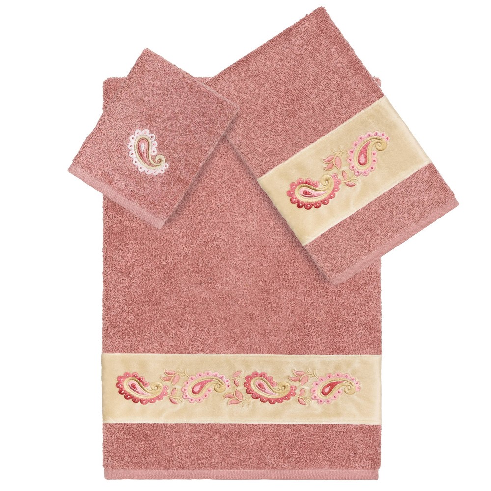 Photos - Towel 3pc Mackenzie Design Embellished Assorted Bath  Set Tea Rose - Linum