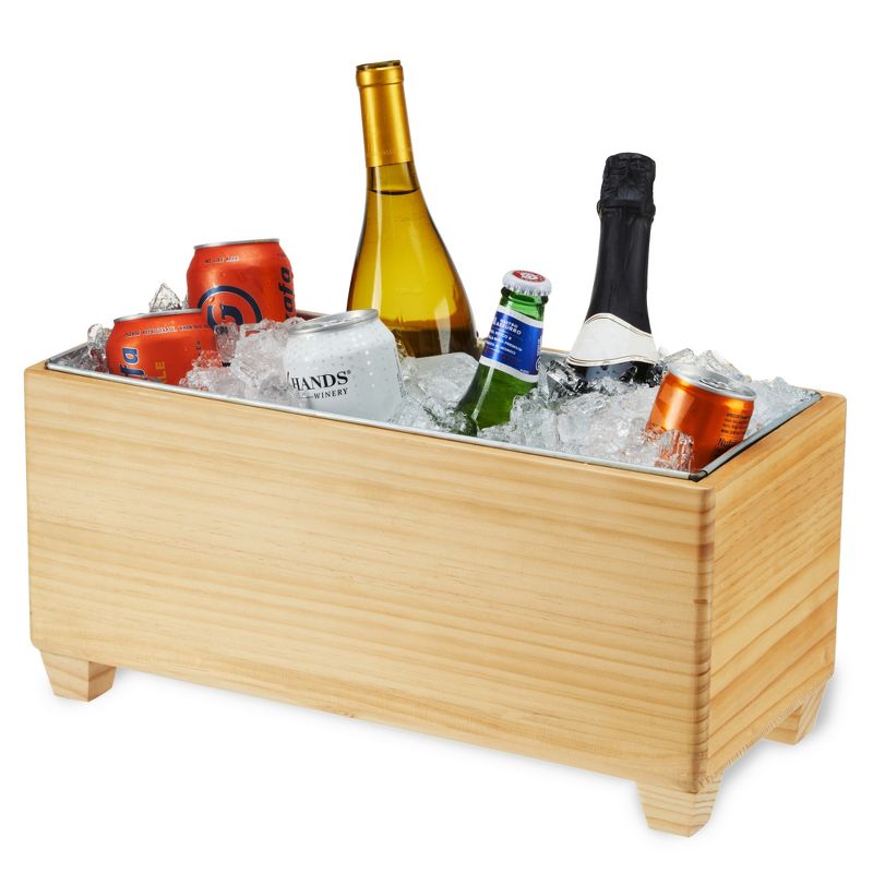 Twine Ice Bucket Wood and Galvanized Metal Tub - Wooden Wine Bucket And Beer Chiller - Holds 4 Wine Bottles or 5.4 Gallons Set of 1, Brown, 5 of 8