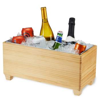 Twine Ice Bucket Wood and Galvanized Metal Tub - Wooden Wine Bucket And Beer Chiller - Holds 4 Wine Bottles or 5.4 Gallons Set of 1, Brown