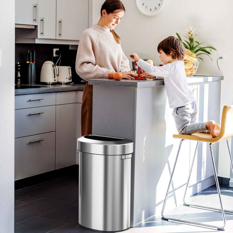 iTouchless Open Top Kitchen Trash Can 23 Gallon Semi-Round Silver Stainless Steel, 4 of 7