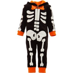  Funstuff Animals Dinosaur Skeleton Baby Fleece Zip Up Cosplay Fur Coverall Felt teeth and puff scales for realistic dino look Newborn to Infant  - 1 of 4
