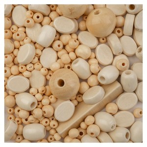 John Bead Craft Beads Wood Beads w/Elastic/Nylon cord 90g Natural - 1 of 4