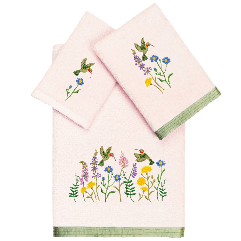 Photos - Towel 3pc Hada/Colibri Design Embellished  Set Blush - Linum Home Textiles