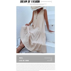 Coolmee Summer Casual Midi Dresses for Women Sleeveless V-Neck Button Front Swing Tank Sundress - 1 of 4