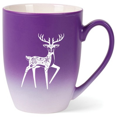 Elanze Designs 12 Ounce Vibrant Two Toned Ombre Ceramic Tea Coffee Cup Mug Purple White Graceful Forest Deer