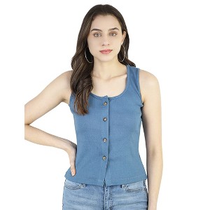 Artyska Women's Summer Round Neck Ribbed Button Down Sleeveless Casual Tank Crop Tops - 1 of 4