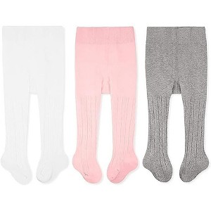 Cozyway Cable Knit Cotton Leggings/Tights for Toddler Girls, 3 Pack, White/Pink/Gray, 2-4 Years Old - 1 of 4