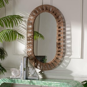 bali & pari Geona Modern Bohemian Metal and Natural Brown Seagrass Accent Wall Mirror - 1 of 4