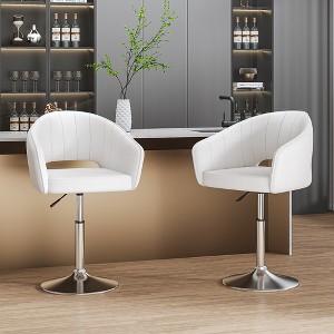 VECELO Velvet Bar Chair Adjustable Bar Stools 360° Swivel Vanity Chair with Mid Back and Metal Base Pearl White - 1 of 4