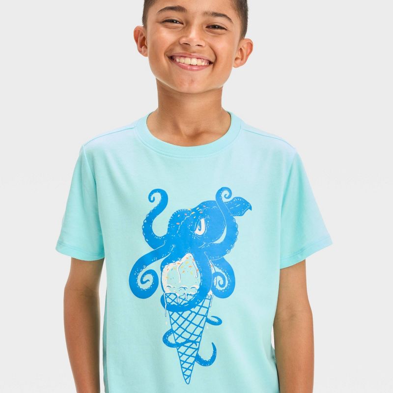 Boys' Short Sleeve Octopus Ice Cream Cone Graphic T-Shirt - Cat & Jack™ Turquoise Blue, 2 of 4