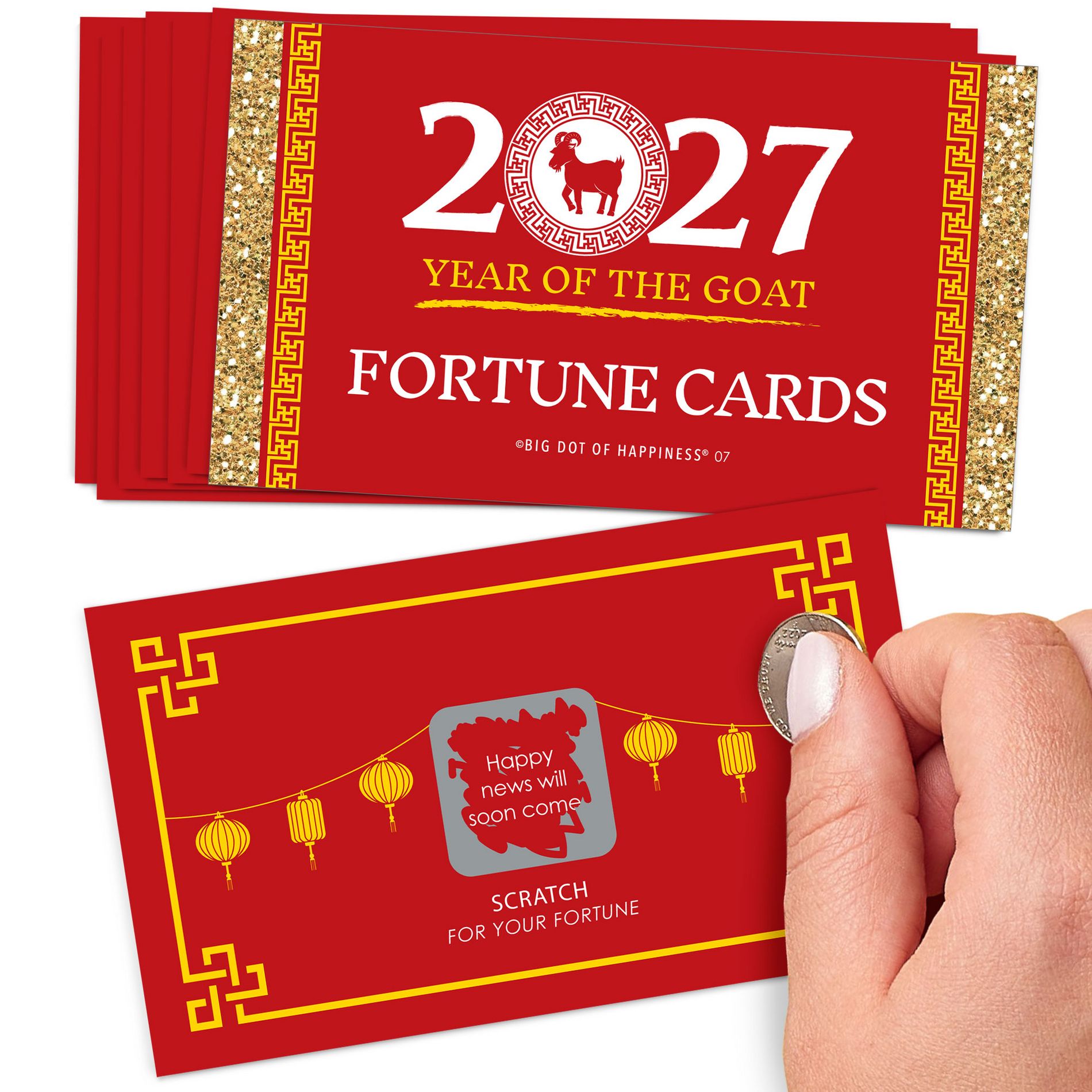 Big Dot of Happiness Year of the Goat - 2027 Lunar New Year Game Scratch Off Fortune Cards - 22 Count