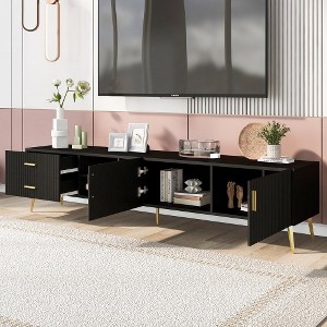 Modern TV Stand with 5 Champagne legs - Durable, stylish, spacious, versatile storage TVS up to 77" - 1 of 4