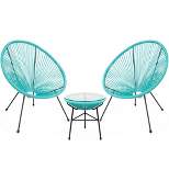Barton 3pcs Acapulco Chair Lounge Chair with Glass Table Set, Aqua
