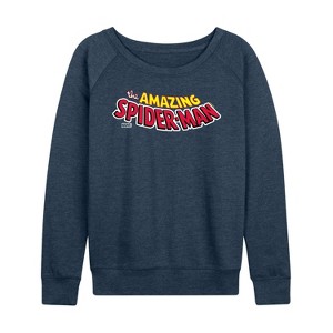 Women's - Marvel - Spider-man Editorial Logo Lightweight French Terry Wide Neck Long Sleeve Shirt - 1 of 4