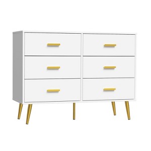 6 Drawer White Dresser with Gold Handles, Modern Wooden Chest of Drawers for Bedroom, Living Room, Entryway - 1 of 4