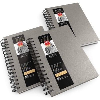 Arteza Sketchbook, Spiral-Bound Hardcover, Gray, 5.5x8.5", 200 Pages of Drawing Paper Each - 3 Pack (ARTZ-9142)