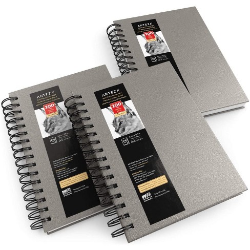 Arteza Sketchbook, Spiral-Bound Hardcover, Gray, 5.5x8.5, 200 Pages of  Drawing Paper Each - 3 Pack