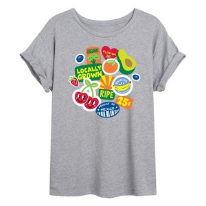 Women's - Instant Message - Fruit Stamps Oversized Graphic T-Shirt - 1 of 4