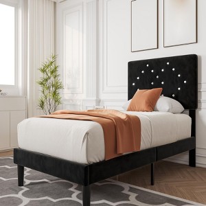 Twin/Full/Queen Size Bed Frame with Headboard, Modern Platform Bed with Wooden Slats Support, No Box Spring Needed & Noise Free - 1 of 4