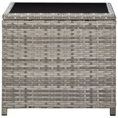 Gray Poly Rattan and Glass Outdoor Coffee Table with Storage Shelf