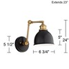 Barnes and Ivy Sania Modern Swing Arm Wall Lamps Set of 2 Black Brass Plug-in Light Fixture Adjustable Up Down Shade for Bedroom Bedside Living Room - 4 of 4