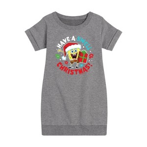 - SpongeBob SquarePants - Have A Swell Christmas Graphic Short Sleeve Fleece Dress - 1 of 4