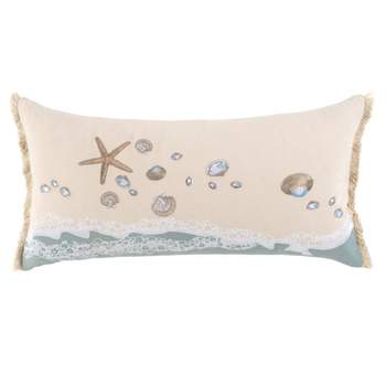 RightSide Designs Sand & Shells Fringed Indoor Cotton Lumbar Throw Pillow