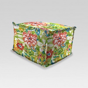 Outdoor Boxed Edge Pouf/Ottoman - Green Floral - Jordan Manufacturing