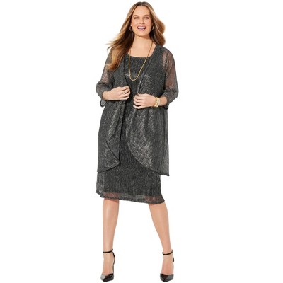 Catherines Women's Plus Size Shimmer Crinkle Duet Dress