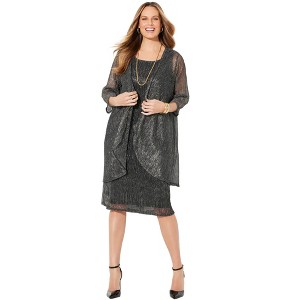 Catherines Women's Plus Size Shimmer Crinkle Duet Dress - 1 of 4