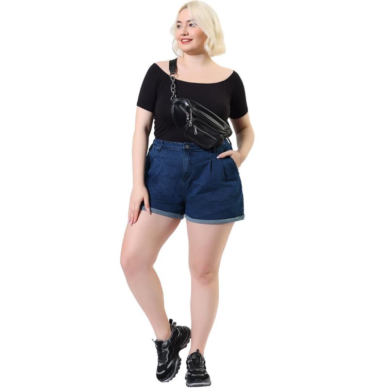 Agnes Orinda Women's Plus Size Jean Short Zipper Roll Up Hem Stretched Denim Shorts, 3 of 7