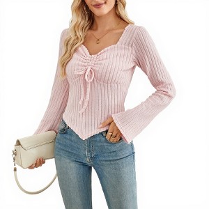 Clearlove Women Ruched Front Crop Top Sweetheart Neck Shirts - 1 of 4