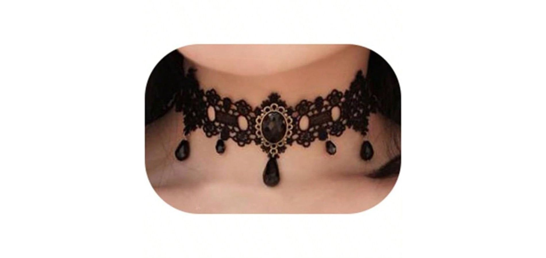 Black Lace Choker with Crystal for Women Halloween Party Costume Vintage Thick Necklace black Standard
