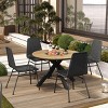 Coolbibila 5 Piece Outdoor Patio Wood Round Slat X-Shaped Based Dining Table for 4 with Dining Chairs,Armless PE Rattan Woven Dining Chair - 2 of 4