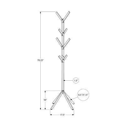 Silver Metal 70" Contemporary Coat Rack with 8 Hooks