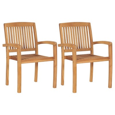 vidaXL Stacking Patio Dining Chairs 2 pcs Solid Teak Wood