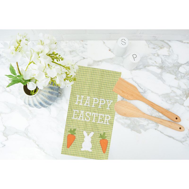 C&F Home 27" x 18" "Happy Easter" Sentiment Easter Bunny with Carrots on Green Check Backgound Cotton Kitchen Dish Towel, 2 of 5