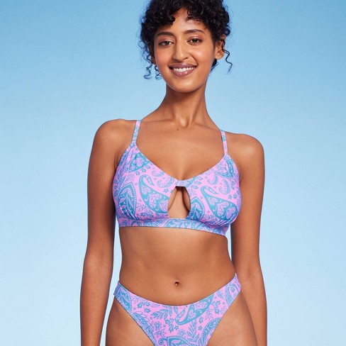 Women's Paisley Print Cut Out Bralette Bikini Top - Wild Fable™ Blue/pink D/ dd Cup : Target