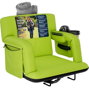 Reclining Stadium Seat for Bleachers with Back Support, Armrests, Cup Holder, Large Pockets, and Waterproof - 1 of 4