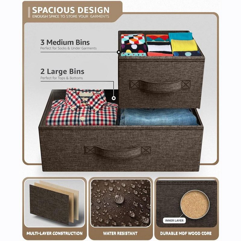 Sorbus 5 Drawers Dresser- Storage Unit with Steel Frame, Wood Top, Fabric Bins - for Bedroom, Closet, Office and more, 5 of 9